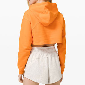 2020 femmes imperméable Gym haut court pull manteau plaine Style occidental Streetwear à capuche tricoté avant Logo-usine directe DHL - Product Image 2