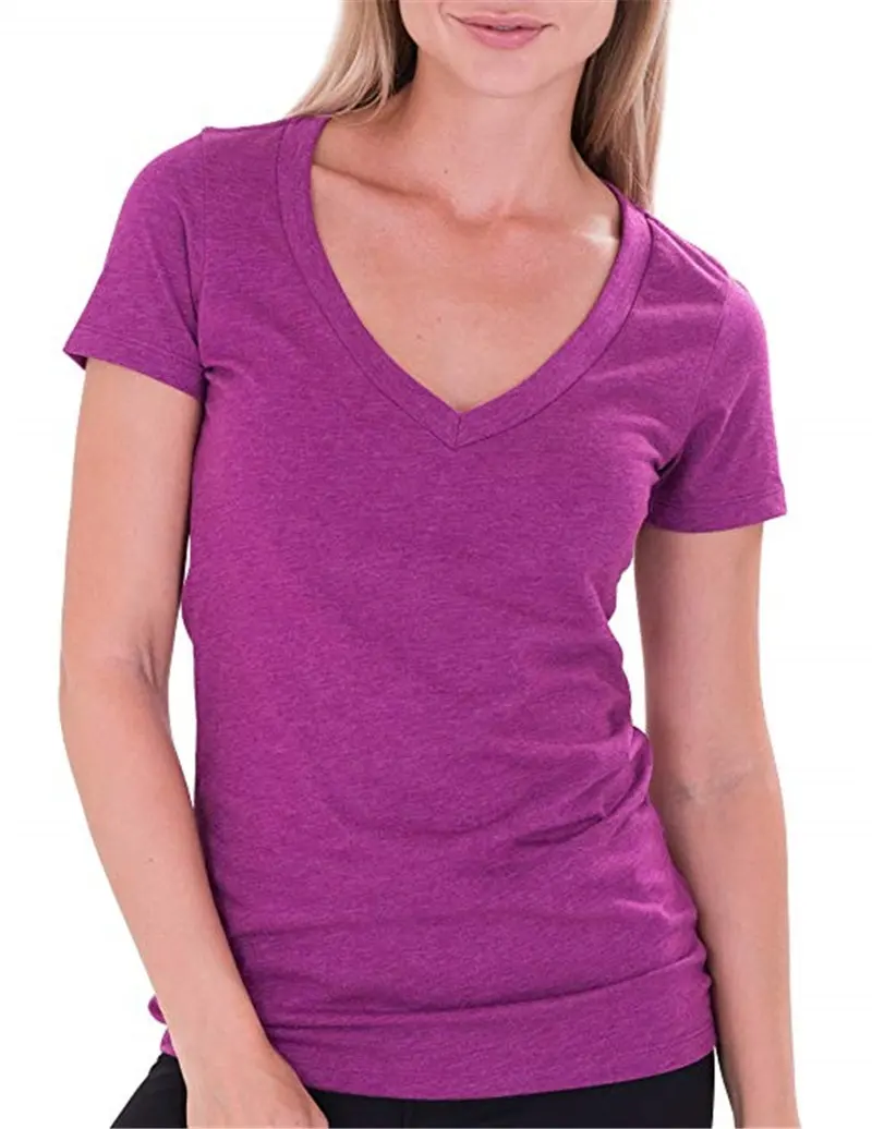 Simplee — t-shirt décontracté en coton pour femmes, col en v, extensible, de sport, de gym, personnalisé, nouvelle collection, 2022