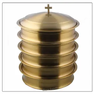 Stainless Steel Holy Communion Tray Set 5 Communion Trays and 1 Communion Tray Cover in Gold Finish