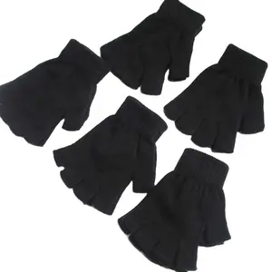 Cheap Men's Acrylic Knit Fingerless Gloves Wholesale Black Knit Basic Gloves in Set of 5 Pairs