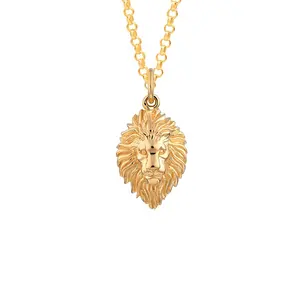 Fashion sterling silver 18k gold cable chain king lion head pendant necklace for men