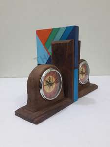 Decorative Wooden Table Clock <b>Bookend</b> for College Liybrary Reading Book Stand Holder Office Item - Product Image 3
