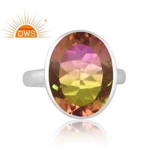 Diseño hecho a mano plata de ley fina Natural Bio Petro turmalina doblete cuarzo piedra preciosa anillo apilable fabricante de joyas - Product Image 1