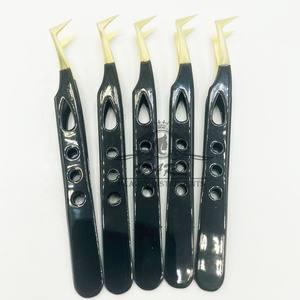 แหนบขนตาปลอมสีดำและสีทองแหนบต่อขนตาแบบรัสเซียแหนบต่อขนตาแบบปลายไฟเบอร์ - Product Image 3