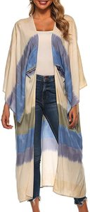 Cravate teinture rayonne tissu Long Kimono Boho dame été plage couverture Sexy dames Resort porter Collection taille naturelle tissé - Product Image 4