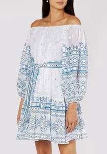 Robe bohème pour femmes Parfait néon corail imprimé miroir brodé épaules dénudées décolleté sans bretelles Coton Resort Naturel Lavable - Product Image 5