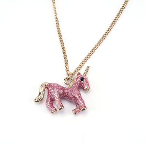 Vendita calda carino cavallo e adorabile unicorno ciondolo moda 14K placcato oro collana a maglie regalo per ragazze e bambini - Product Image 4