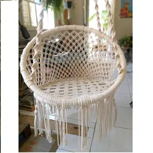 新制造手工编织吊椅Macrame吊床吊床秋千椅耐用棉绳秋千，适用于卧室、花园、甲板、院子