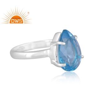 925 Plata de ley fina doblete natural aguamarina cuarzo piedra preciosa anillo apilable fabricante de joyas - Product Image 3