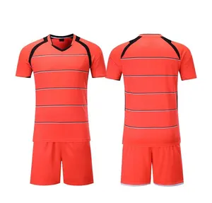 Horizontal Lines Printed Classic Men Soccer Training Wear Uniform Supplier Low MOQ Quick Dry Most Popular Adults Soccer Uniform