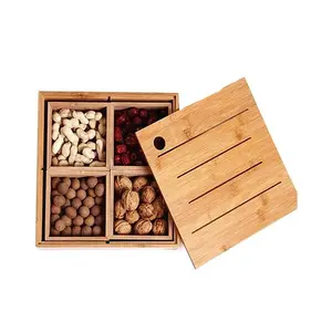 صندوق خشبي بتصميم عتيق لتخزين الفاكهة المجففة مصنوع يدويًا مربع الشكل من الخشب الصلب صندوق تقديم تمر بالجملة