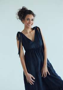 Melon été oeillet 100% lin solide longueur au sol sans manches robe sexy pour femmes - Product Image 5