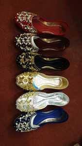 Fancy <b>Ladies</b> Khussa <b>Shoes</b> Comfortable <b>Summer</b> Flat Genuine Leather Insole Upper Light Weight Embossed Logo Design Pakistani Style - Product Image 2