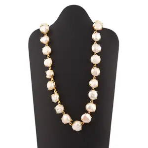 Boho personalizzata naturale d'acqua dolce collana di perle in oro placcato prong 31 pezzi di cerimonia nuziale della collana del choker dichiarazione della collana delle donne