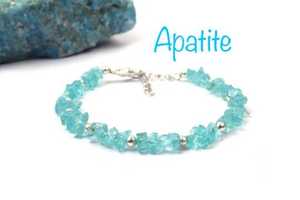 กำไลข้อมือหินอะพาไทต์ธรรมชาติสีฟ้า7-8 "ทำด้วยมือยาว92.5สเตอร์ลิงทองสำหรับปาร์ตี้ของขวัญขายส่งอินเดีย - Product Image 4