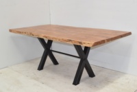 Table à manger de style farmhouse de luxe, plateau en bois de manguier, base en métal en fonte, moderne, pliable, multi-usage, 6 places, pour la maison ou l'hôtel