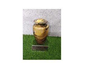 Suministros funerarios de cremación para adultos, urna de aluminio con estampado amarillo, Brassworld, India - Product Image 1