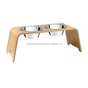Modern Bamboo Wood <b>Raised</b> <b>Dog</b> <b>Bowl</b> with Stainless Steel Interior XL Size 100ml 200ml 250ml Volumes Cat <b>Dog</b> Food Eating Drinking - Product Image 3
