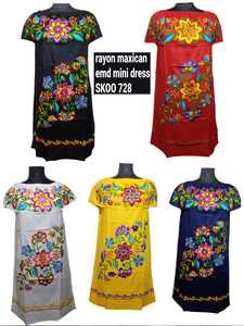 Vente chaude 2022 Mexicain Vintage Maxi Rayonne À Manches Courtes Robe D'été Élégant Mode Dames - Product Image 2