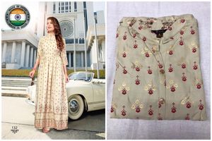 Belle robe de style indien pour femmes, jaune, soirée, couleurs unies, longueur 14 kg, avec impression de feuille, Kurti, exportation par Royal - Product Image 3