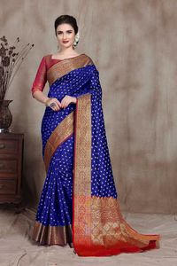 Ropa festiva de diseñador, Jacquard, Lichi, seda pesada, última colección Saree - Product Image 4