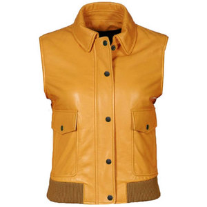 Chaleco de cuero rojo 100% para mujer, estilo de cremallera frontal, decoración de piel de talla grande para uso exterior, disponible en venta al por mayor - Product Image 5