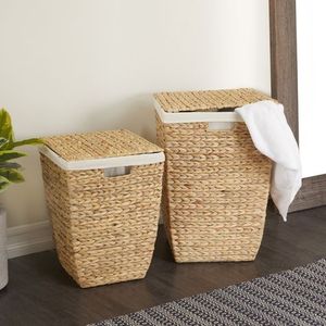 Vietnam-Made High Quality Bamboo Laundry Basket Water Hyacinth Woven Storage <b>Hamper</b> for Home Organization - Product Image 3