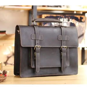 Postman Bag, One-shoulder Oblique Cross-hand Briefcase, Mad Horse Skin Head Leather Male ATO-0064