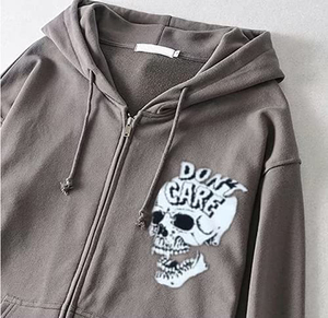 Sudadera con cremallera de gran tamaño para mujer, chaqueta con capucha para invierno, nueva temporada de Halloween, estampado de esqueleto, logotipo frontal, ropa de calle, Top - Product Image 4