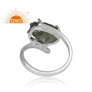 Anillo de plata de ley fina, moldavita natural rugosa por pass, fabricante de joyería - Product Image 4