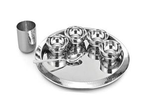 Service de table traditionnel indien en acier inoxydable, ensemble de 6 bols, 1 verre et 1 cuillère, th assiettes - Product Image 5