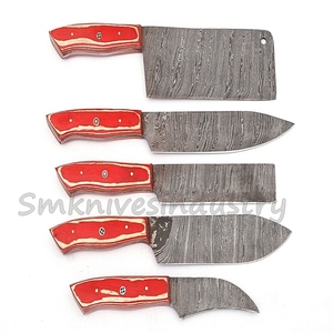 05 Pieces Hand Made Damascus Kitchen Chef Knives set with leather sheath <b>kit</b> <b>bag</b> (Smk1919) - Product Image 3