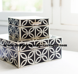 Caja de joyería con incrustaciones de hueso rectangulares hechas a mano de madera Natural con almacenamiento de pañuelos para collares, pulseras, anillos, colgantes, pendientes - Product Image 3