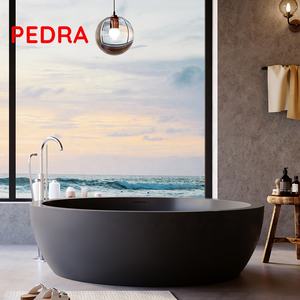 Baignoire en terrazzo ronde en pierre autoportante Baignoire d'intérieur en composite avec accessoire d'égouttage - Product Image 2