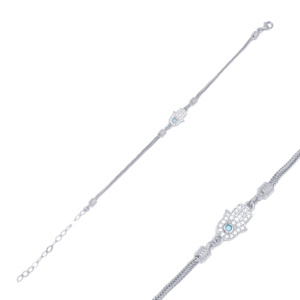 Hamsa-pulsera de plata de ley 925 hecha a mano con piedra de circón, turquesas, Diseño Popular - Product Image 5