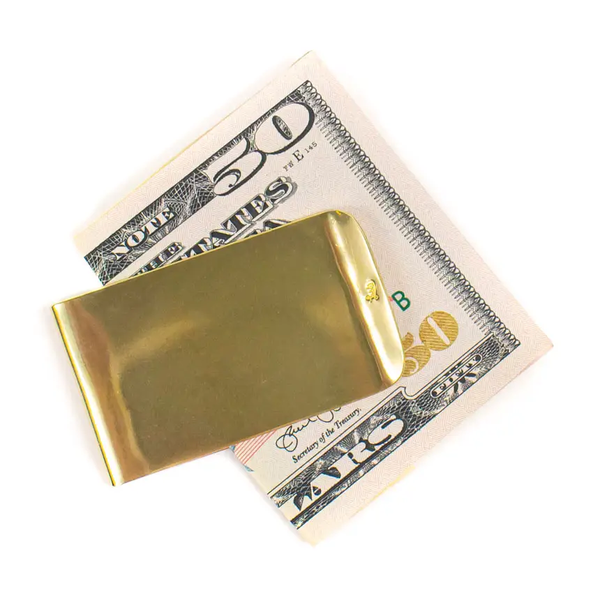 Fermasoldi in ottone massiccio con tasca da uomo in ottone placcato oro inciso con logo personalizzato