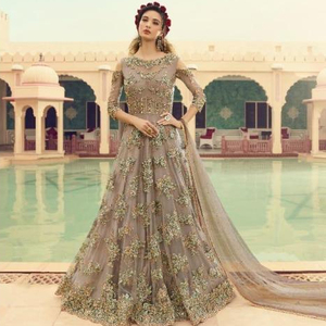 ชุดปาร์ตี้ล่าสุดผ้าลินินตาข่ายผ้าไหมผ้าลินินปักลายสไตล์ซาลวาร์ - Product Image 1