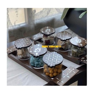 Plateau en bois pour produits artisanaux, lot de 10, grandes boîtes de rangement des aliments pour décor EID, artisanat de la maison, plateaux du RAMADAN - Product Image 1