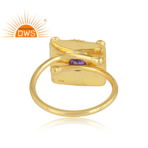 22K chapado en oro diseño vintage plata amatista natural anillo joyería colección clásica - Product Image 3