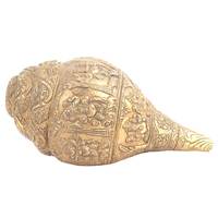 Conque Sacristale Shankh en Laiton Doré Moderne Faite à la Main, Sculpture Gravée de Divinités Hindoues, Pièce Décorative d'Exception, Cadeau