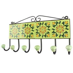 Handmade Decorative Green Ceramic Floral Easily Fixable Coat Hooks Hat Holders <b>Bathroom</b> <b>Towel</b> Hanger Durable Indian Craft - Product Image 1