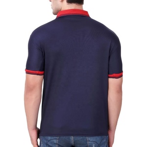 <b>Men's</b> Navy Blue for <b>Shirt</b> with Red Collar Cuffs Short Sleeve Casual Knitted 100% Cotton Eco-Friendly Breathable Gradient Color - Product Image 2