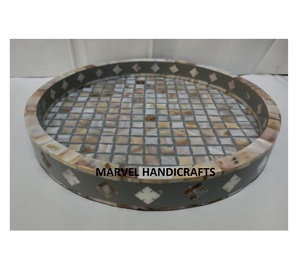 Mother of Pearl Inlay Round Serving Tray | Handmade Wooden Luxury Tray | Arabic Ramadan <b>Eid</b> Home Decor <b>Gift</b> Premium Kitchen Tray - Product Image 1