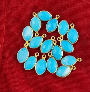 Turquoise Gemstone Marquise Shape Bezel Set Sterling Silver Gold <b>Vermeil</b> Birthstone Pendant - Product Image 2
