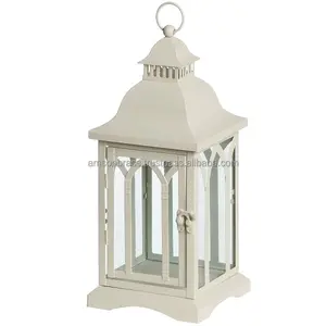 White Lantern for Wedding & Church Decorative Candle Lantern Vintage White Coated Finished Metal Glass Lantern Handmade