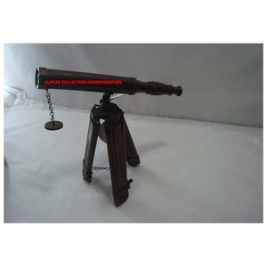 Mini télescope de luxe en laiton fabriqué à la main en Inde Antiqui Vintage avec support en bois pour marine - Product Image 1