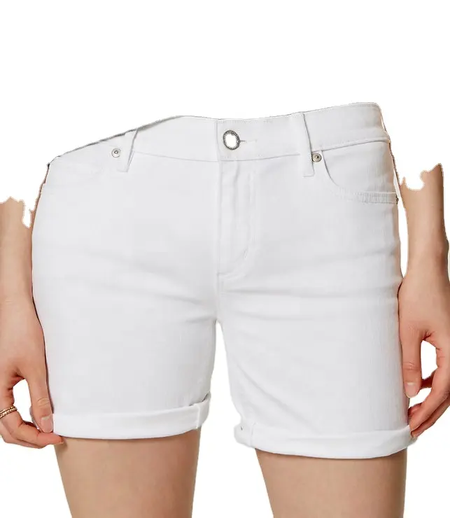 Denim Bermuda Flip Cuff Shorts in White New Womens Denim Shorts Summer Casual Korean Style High Waist Stretchy Jeans Shorts Sexy