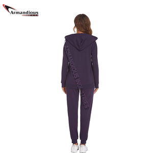 Haute qualité femmes décontracté fermeture éclair sport costume couleur unie couture lettres imprimer à manches longues survêtement actif bas - Product Image 3