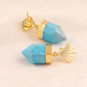 Bullet Shape Howlite Blue Turquoise Leaf Designer studded <b>Earring</b> Brass 18k <b>Gold</b> Plated Wedding Wear for Women Jewelry <b>Earrings</b> - Product Image 6