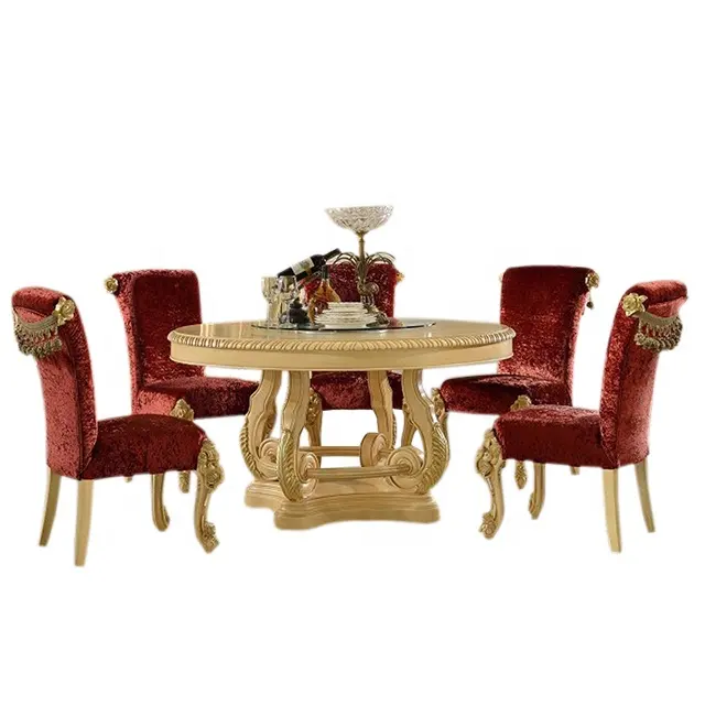 Mesa de comedor de madera tallada redonda barroca francesa, muebles de comedor de marca italiana de lujo, mesa de comedor clásica antigua